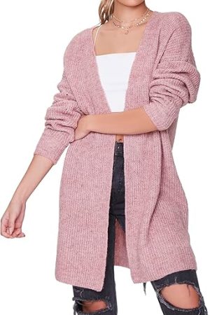 Womens Marled Open-Front Cardigan Sweater