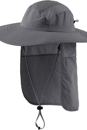 UPF 50+ Mens Wide Brim Fishing Hat with Neck Flap