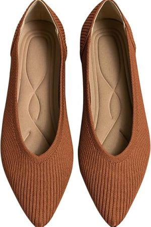 Women's Flats Shoes Pointed Toe Knit Ballet Comfortable Dressy Slip On Flat